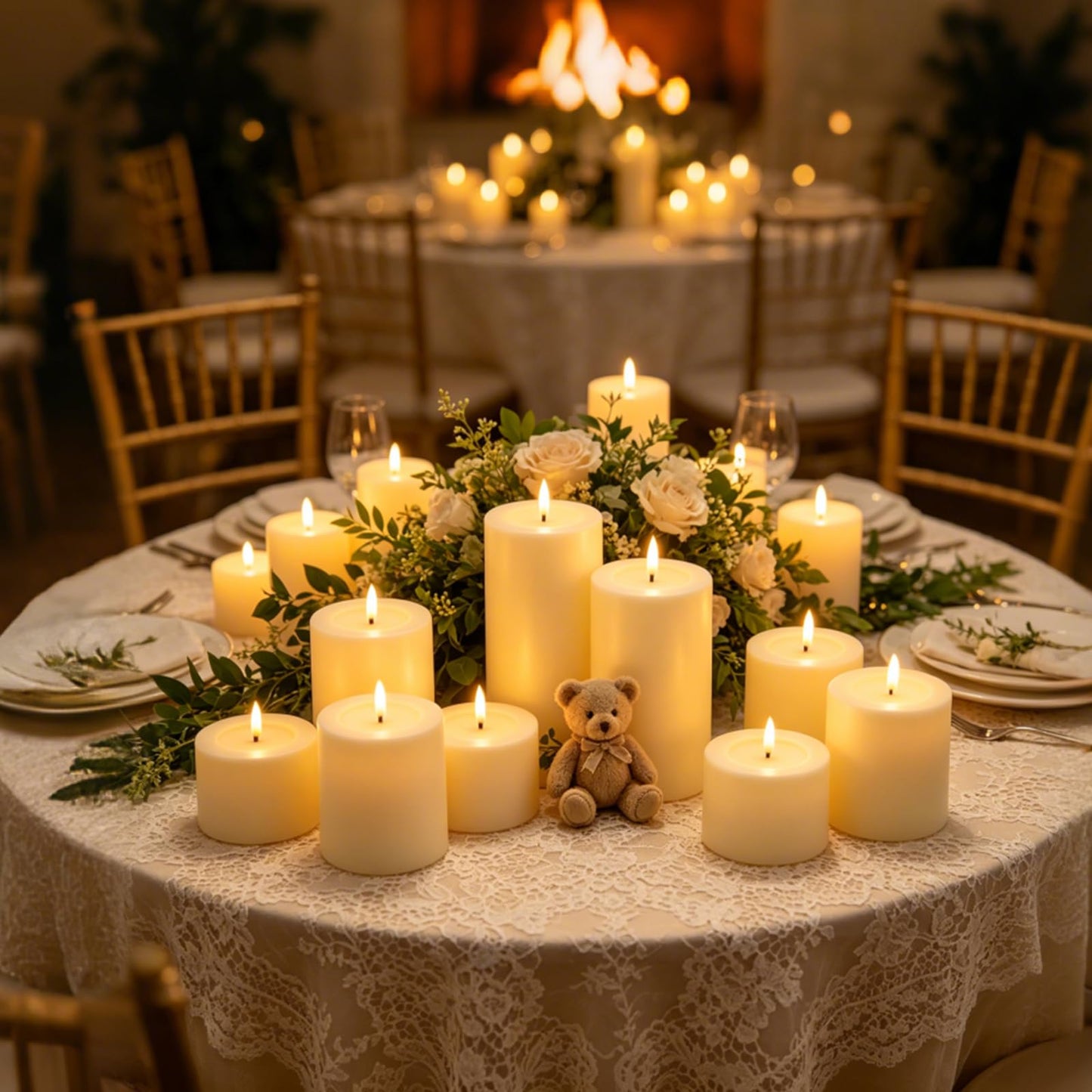 kakoya 5 Pack Flickering Flameless LED Candles with Remote,D3 x H3/4"/5"/6"/7" Battery Operated Pillar Candles Only Need 1 AA Battery Each for Home Wedding Holiday Decor,Ivory