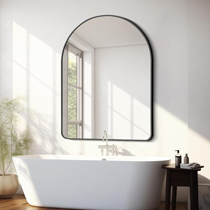 FORBATH Arched Mirror 36x48 Inch, Bathroom Mirror Wall Mounted Modern Black Aluminum Alloy Frame Decor Large Dresser, for Bedroom Living Room Entryway, Hanging or Leaning Against Wall