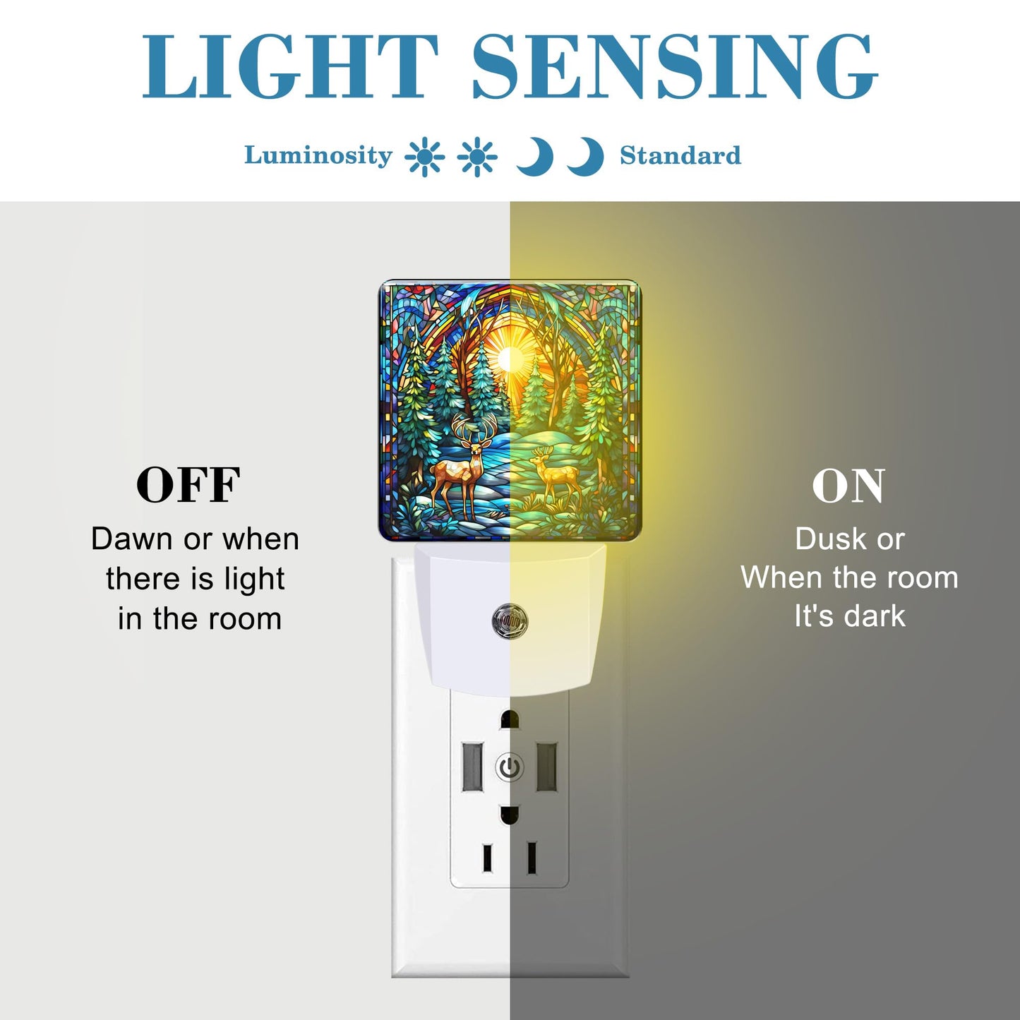 Uiaoiais Plug in Night Lights Christmas Stained Glass Deer Nightlight Plug Into Wall Dusk to Dawn Sensor LED Night Light for Kid Girls Boys Women Room Decor,Hallway,Kitchen,Bathroom,Nursery,Stairs