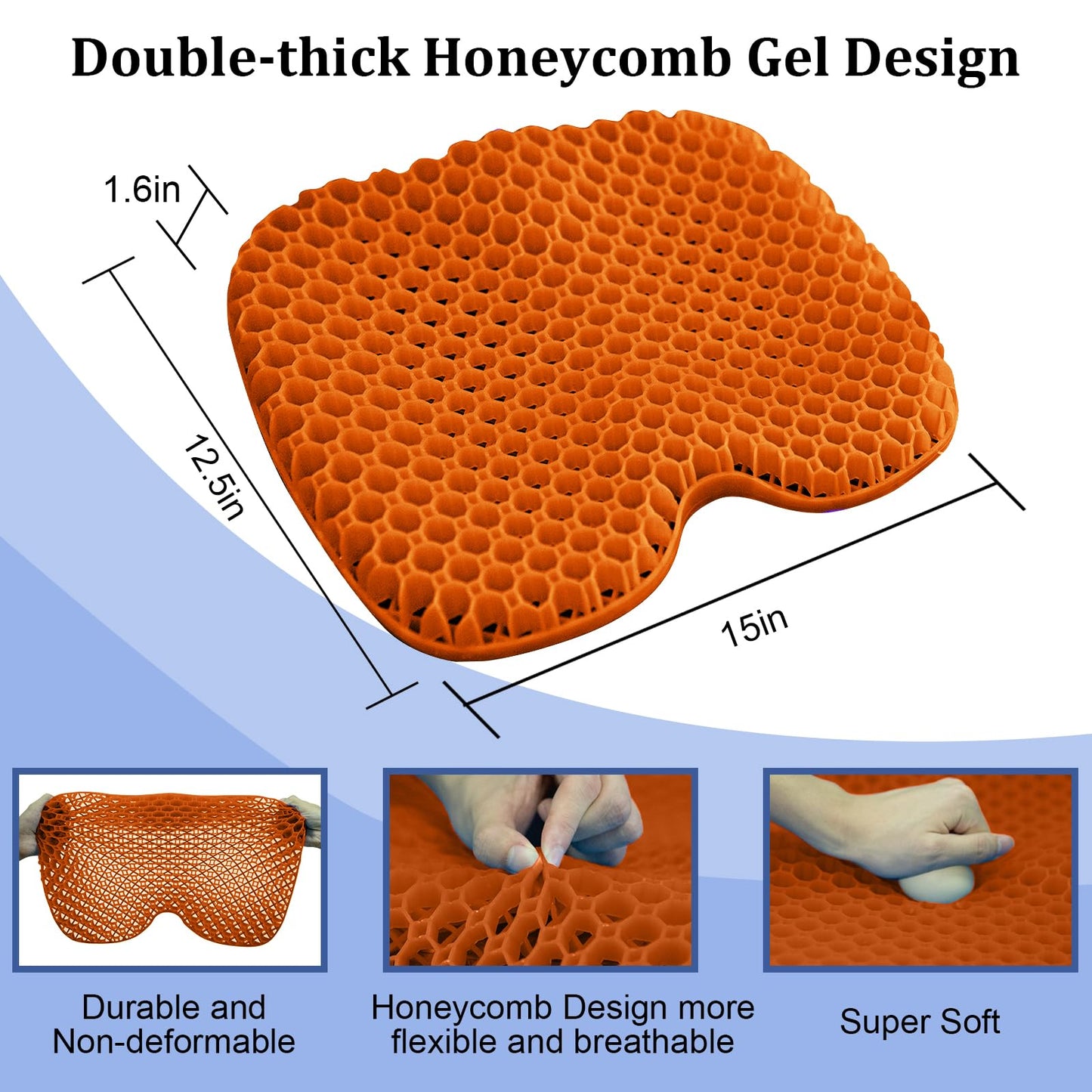 NEW-Vi Anti-Slip Kayak Seat Cushion - Waterproof Thicken Gel Boat Kayak Canoe Rowing Stadium Pad for Sit in Kayak Chair Kayak Accessories Equipment Gear for Fishing Kayak,Orange