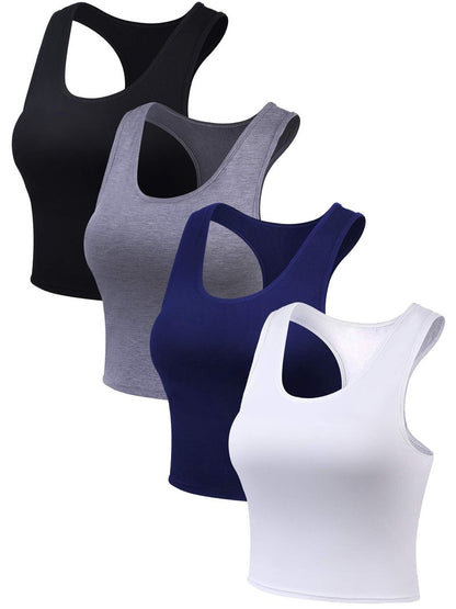 Boao 4 Pieces Basic Crop Tank Tops Sleeveless Racerback Crop Top for Women (Black, White, Dark Grey, Navy Blue, Medium)