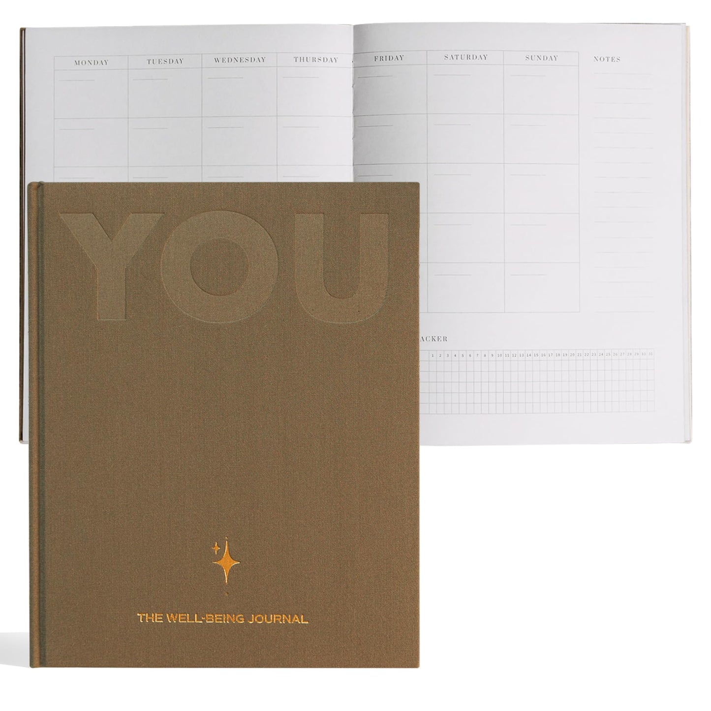 YOU – The Well-being Journal by Olive + Page – 6-Month Guided Self Care Journal with Gratitude Prompts, Daily Planner, Habit Tracker, and Reflection – Undated Wellness Journal – Linen Gold Foil Cover (Olive)
