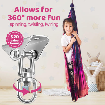 HiCamer Double Layer Sensory Swing for Kids & Adults Holds up to 300lbs Indoor and Outdoor Therapy Cuddle Swing with 360° Swivel Hanger Kit Adjustable with Aspergers Autism ADHD (Fantasy Pink)