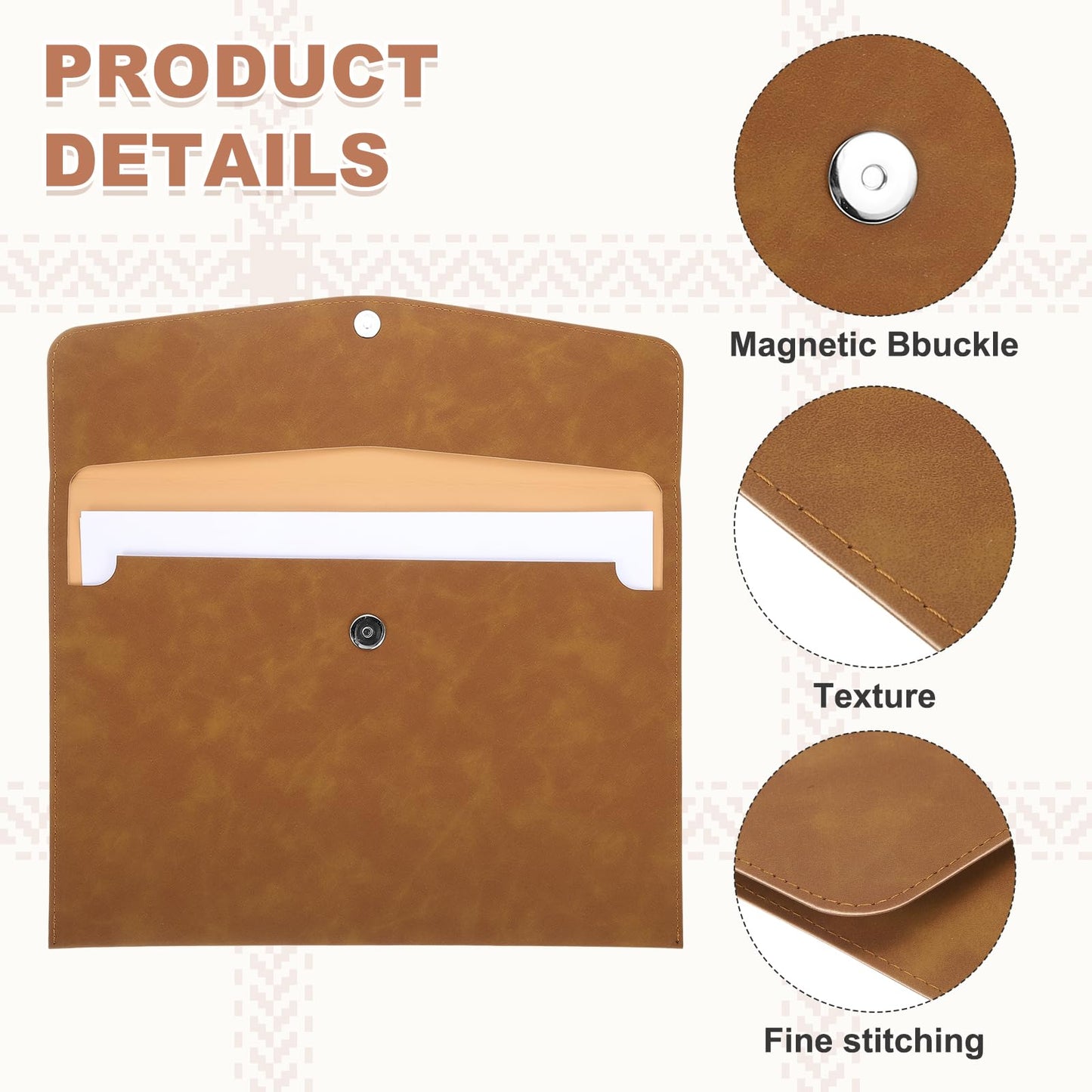 PATIKIL 2Pcs PU Leather File Folders, 13x9 A4 Document Holder Waterproof Envelope Folder with Snap Closure, Portable Portfolio Organizer Case for Paper Receipt, Brown/Gray