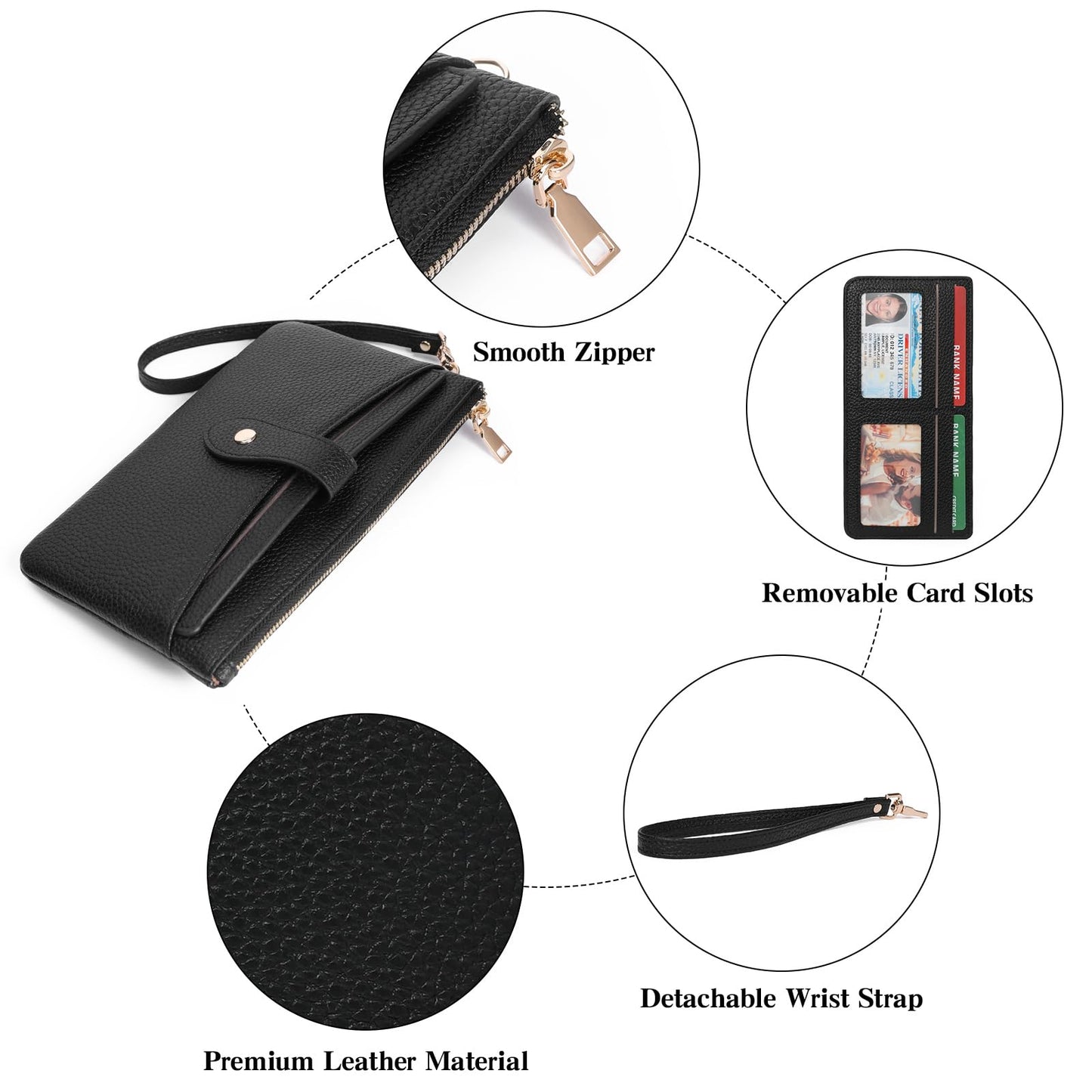 GAEKEAO Wristlet Wallets for Women Clutch Purses RFID Blocking Vegan Leather Card Phone Holder with 10 Card Slots 2 ID Window