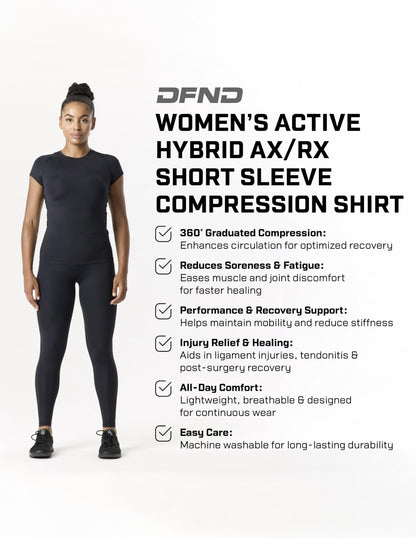 Women's SS Compression Posture Shirt for Back, Shoulder & Neck Pain - for Training & Recovery - Made in USA - (Black - Small)