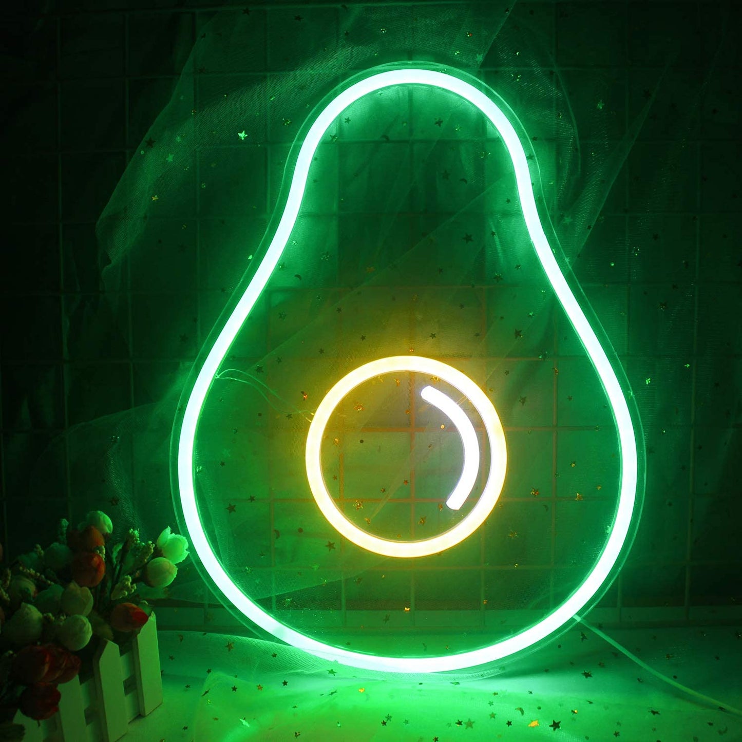 Avocado Neon Sign Green Fruit Led Light with USB Powered Switch Cute Avocado Light Up Signs for Bedroom Wall Decor Fruit Shop Store Christmas Birthday Party