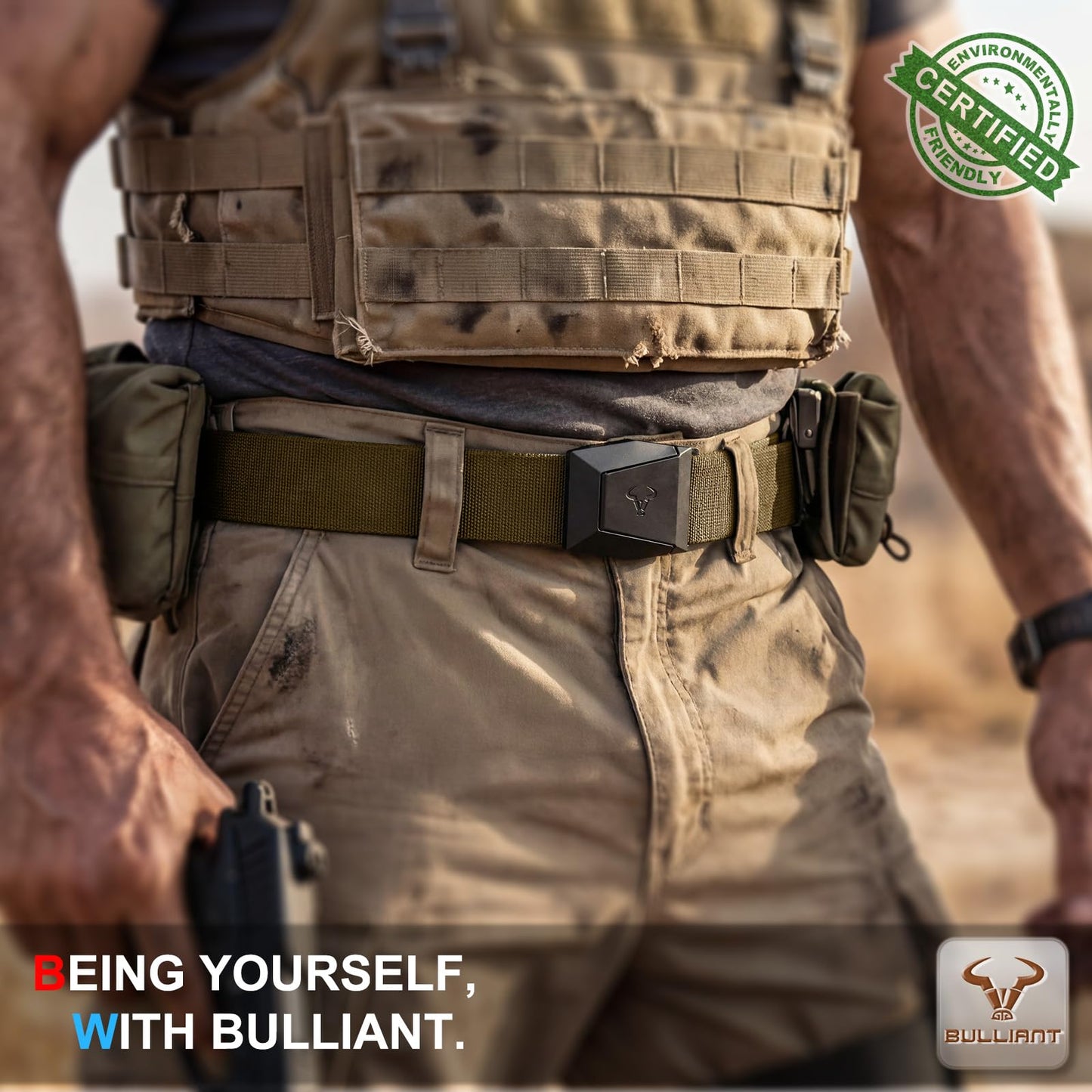 BULLIANT Men Tactical Belt 2 Pack,Stretch Western Rigger Web Belt For Cowboy Military Heavy Duty 1.5"-Cut For Fit(Black/Wood Thrush,34"-38" Waist Adjustable)