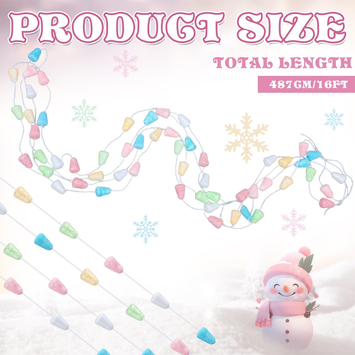 Jetec 16 ft Pastel Candy Garland for Christmas Tree Pink White Blue Green Yellow Candyland Christmas Beaded Ornament for Xmas Tree Fireplace Wreath Retro Party Decorations