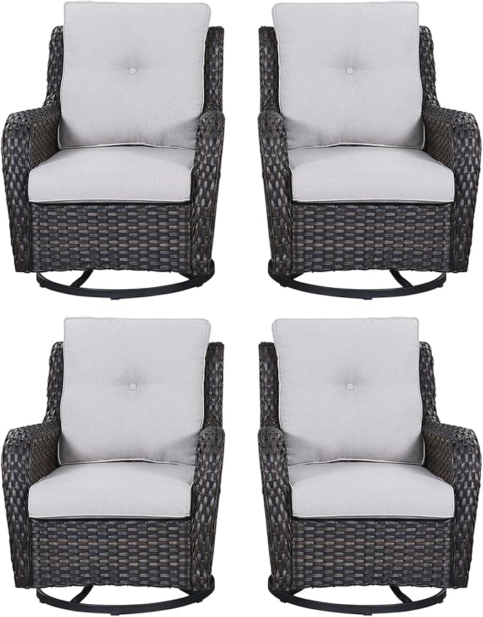 Rilyson Wicker Rocking Chair Swivel Chairs - 4 Piece Rocker Patio Chairs Set Rattan Rocking Chair for Outdoor Porch Deck Garden Backyard(Brown/Beige)
