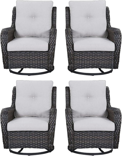 Rilyson Wicker Rocking Chair Swivel Chairs - 4 Piece Rocker Patio Chairs Set Rattan Rocking Chair for Outdoor Porch Deck Garden Backyard(Brown/Beige)