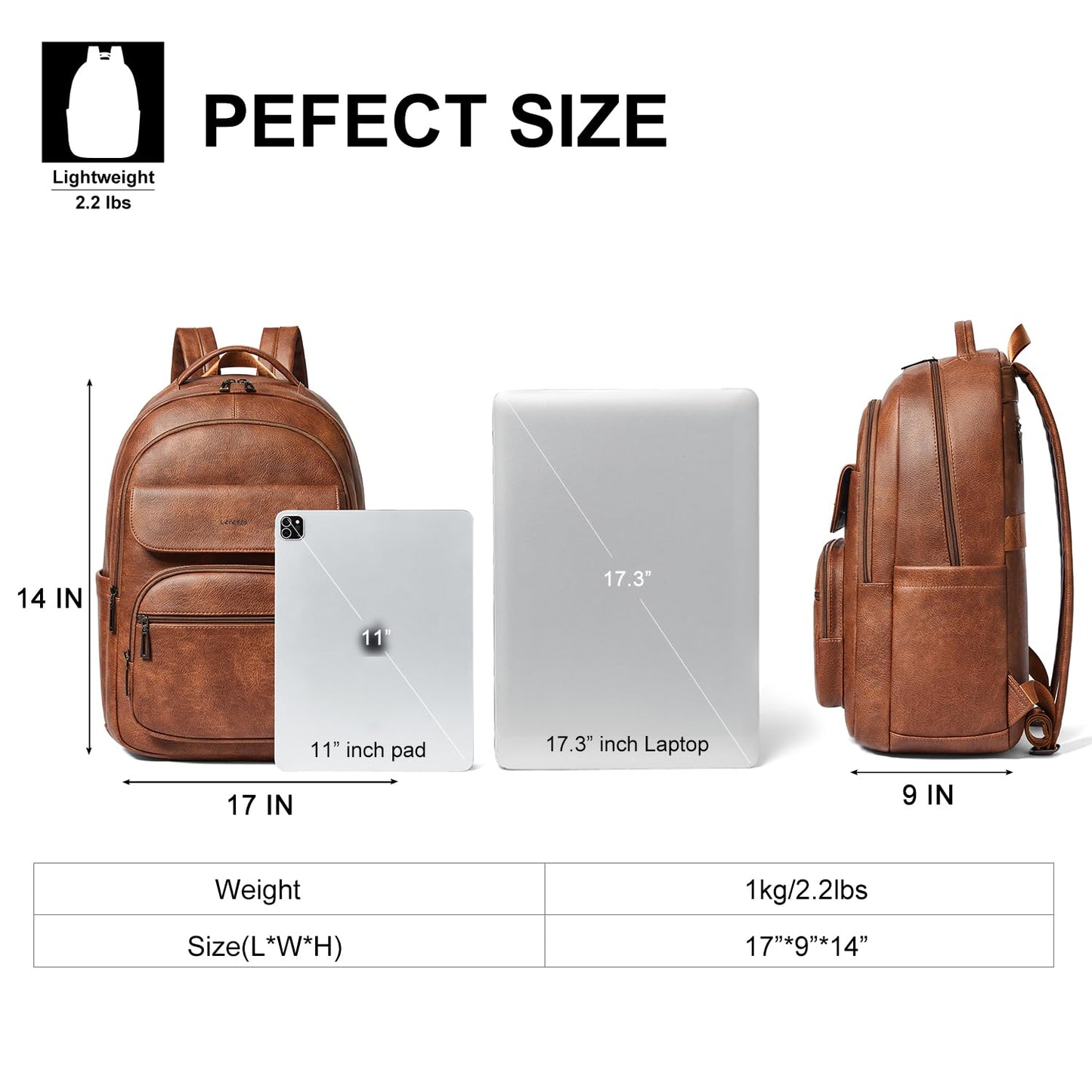 Leresas 37L Vegan Leather Backpack Purse for Women Mens Travel Backpack Work Laptop Teacher BackPack College Daypack Business Backpack Office Bag Brown