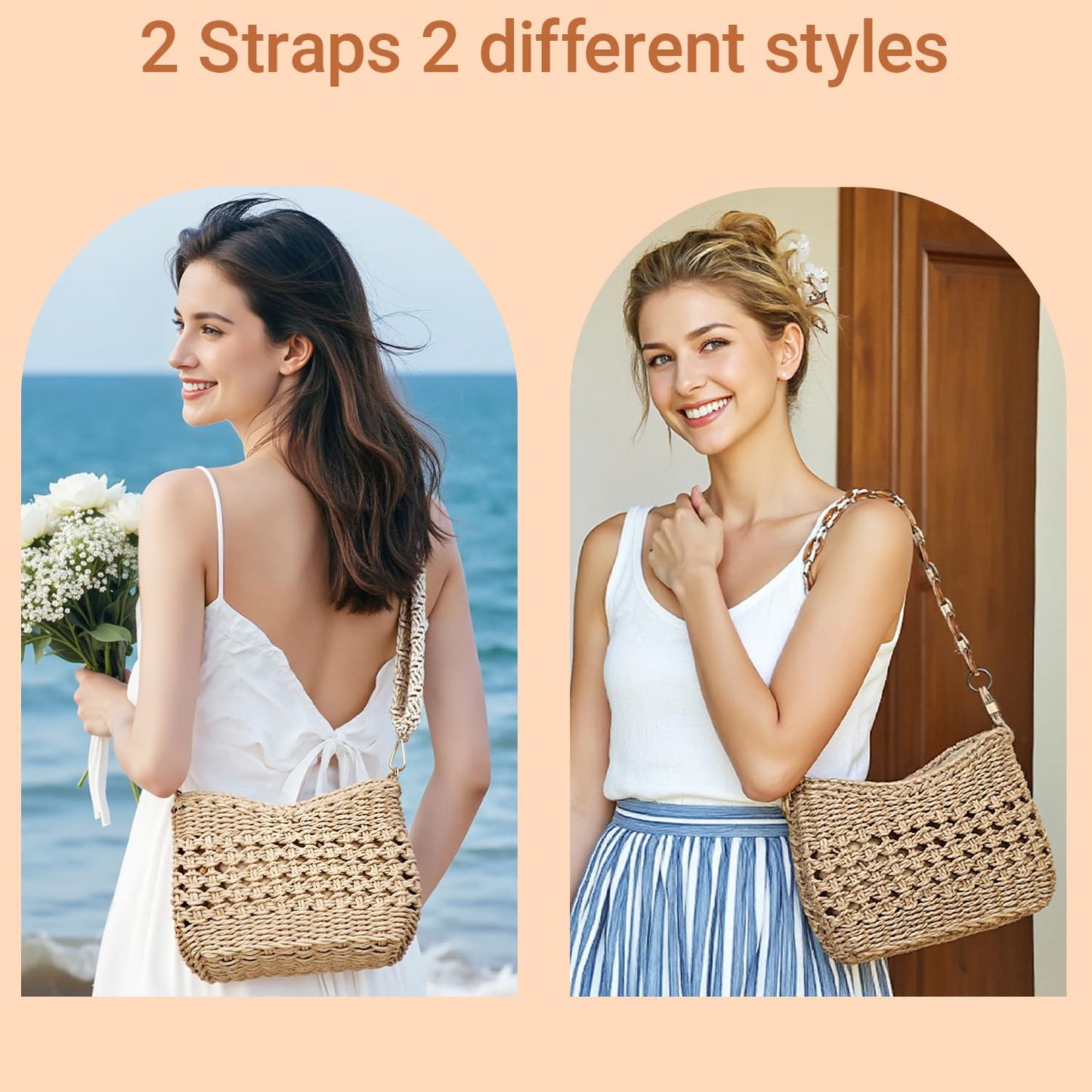 Herald Small Summer Crossbody Bags for Women, Beach Handmade Straw Woven Pocketbooks Handbag Shoulder Purse (Hollow Out Coffee)