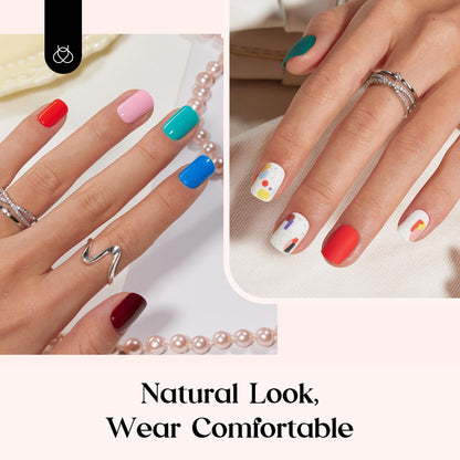 Beetles Press on Nails Kit 720Pcs 24 Colors, Press on Nails Short Almond Glossy Matte Glitter With Nail Glue & Nail Tabs Stickers, Natural Fit Lightweight Fake Nails Kit Art For Women Girls