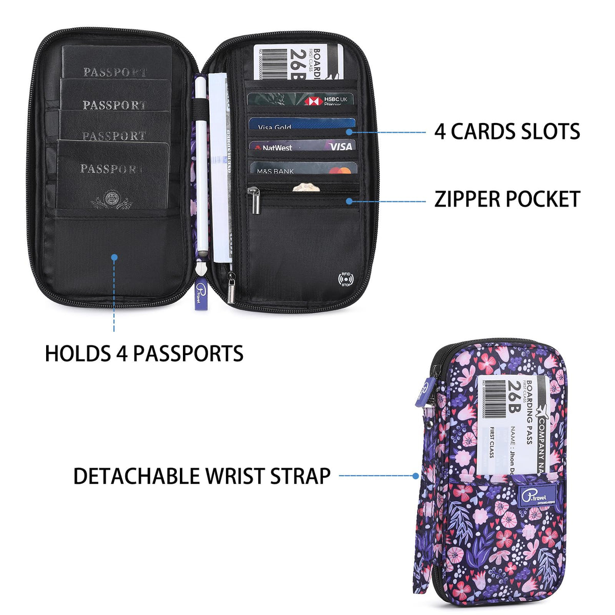 VanFn RFID Travel Passport Wallet, Family Passport Holder, Trip Document Organizer P.Travel Series