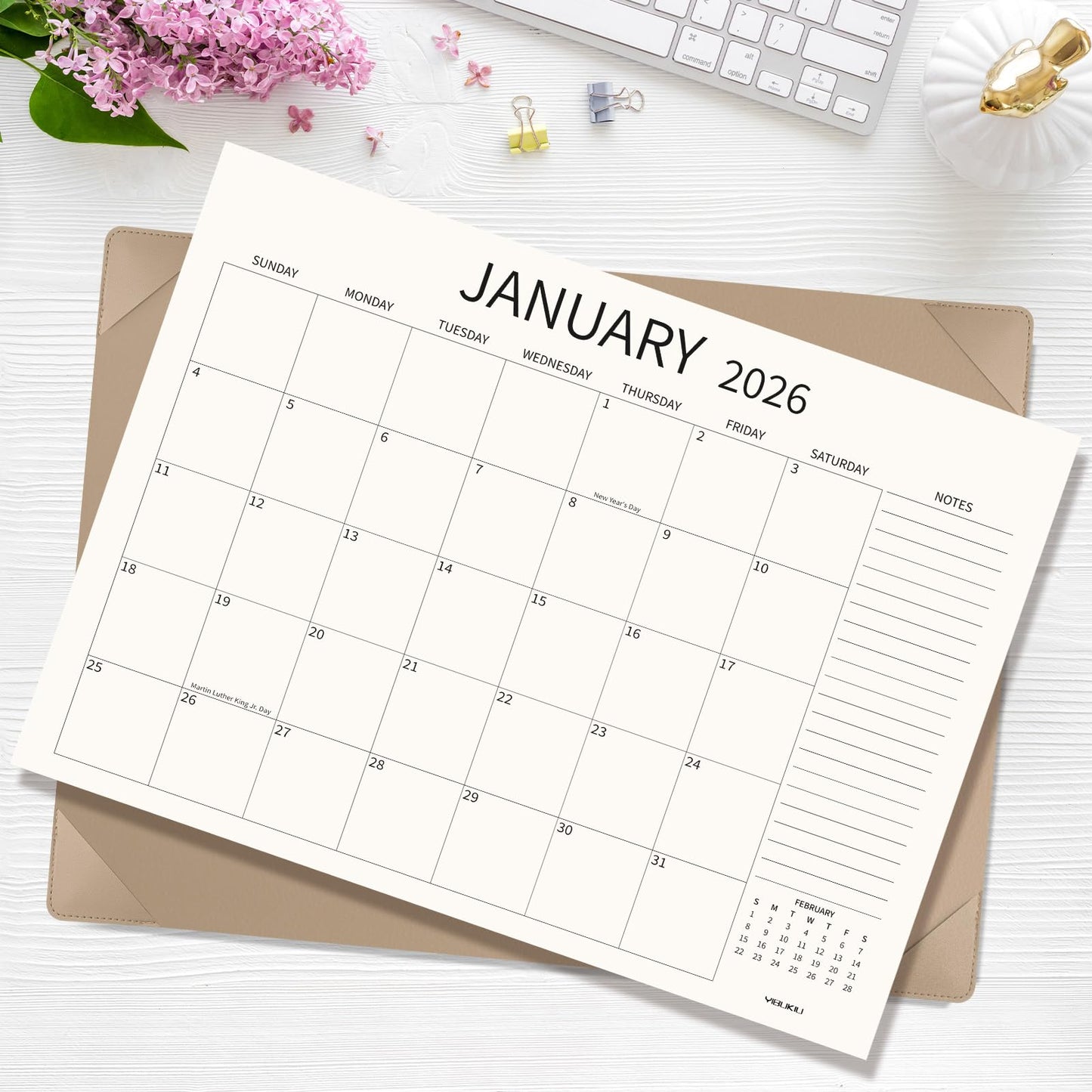 YIBUKIU Desk Calendar 2026-2027 Large 22x17 inch, January 2026 to June 2027, 18 Months Big Desk Pad Calendar with Desktop Mat and Plastic Cover for Home Office School Planning, Apricot