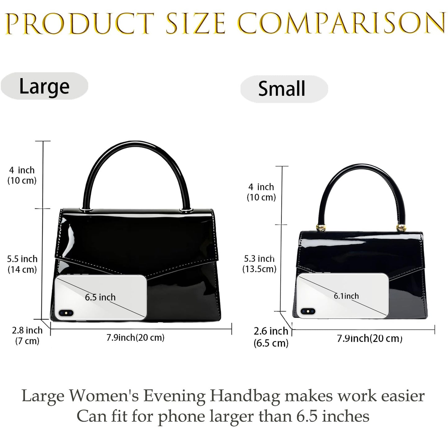 BYWAUQI Evening Patent Leather Handbag Purse Formal Women's Clutch Bag Top Handle for Wedding Party Prom Cocktail(Black)
