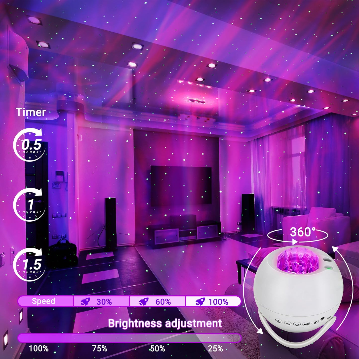 HERHOTER Star Projector,Northern Lights Projector,with Bluetooth Speaker, White Noise, Remote Control,Night Light,for Game Room, Adults, Family Gatherings,Galaxy Projector Bedroom