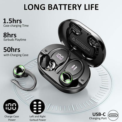 Wireless Earbuds Sports, Bluetooth 5.4 Headphones Hifi Stereo, 50H Playback Over-Ear buds with ENC Noise Cancelling Mic, Earphones with Earhooks, IP7 Waterproof Fitness Headset for Gym Running Workout