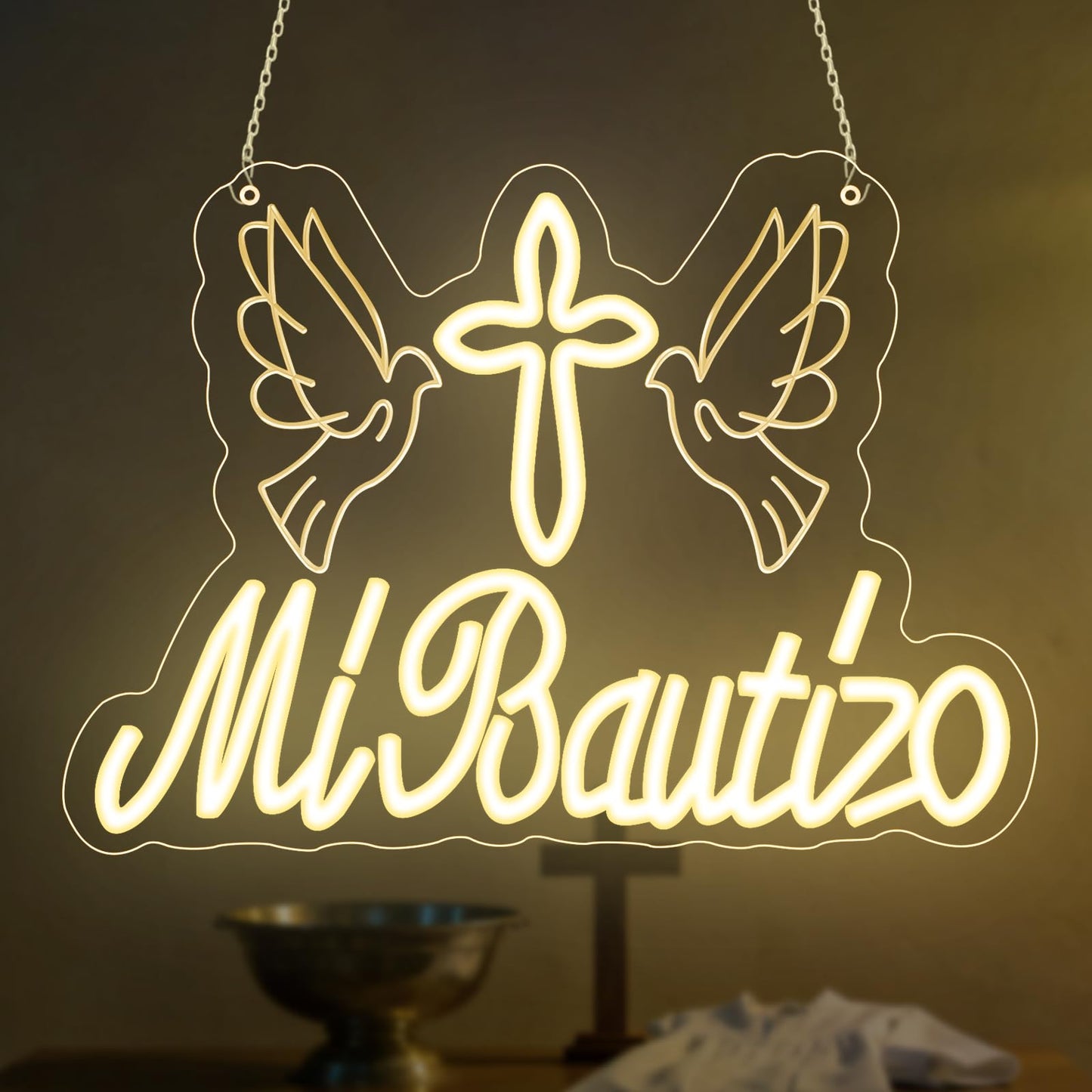 Mi Bautizo Neon Sign for Baptism Decorations, Led USB Signs for First Birthday Cross Baby Shower Bedroom Kids Room Party Backdrop Decor Gifts