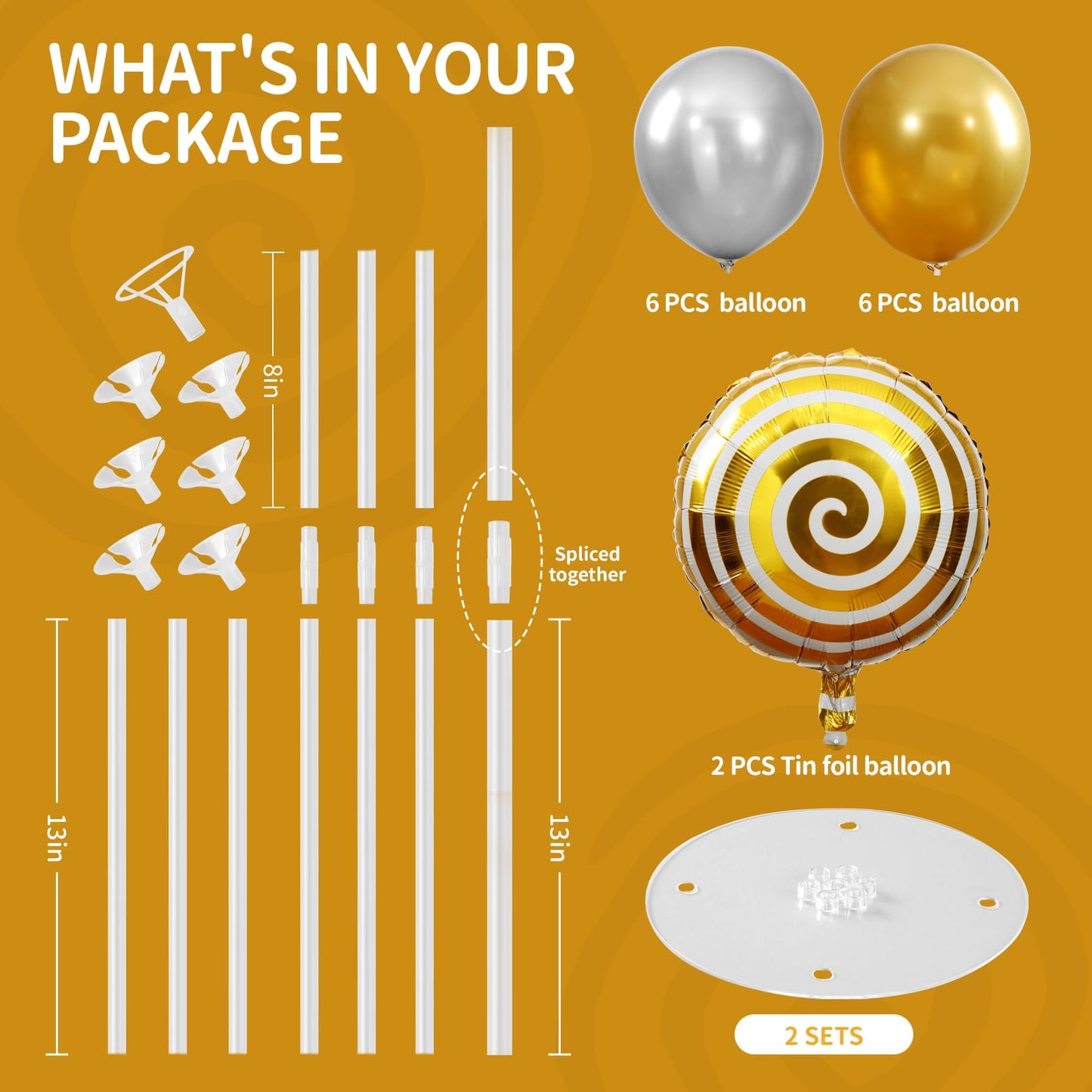 Candyland Party Decorations, Sweet Candy Balloon Stand kit 2 Sets Balloon Centerpieces for Table, Mylar Foil Round Lollipop Balloons for Candy land Birthday Party, Candies Shop, Home Decoration-Gold