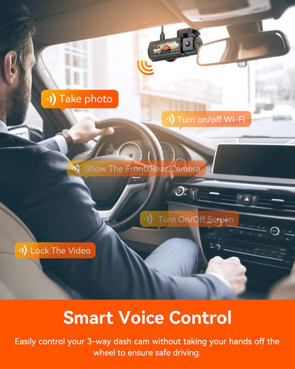 Vantrue N4 Pro 4K 3 Channel Dash Cam, STARVIS 2 IMX678 x PlatePix™ x HDR Night Vision, 4K+1080P+1080P Front Inside and Rear Dash Camera, Voice Control, WiFi, GPS, 24H Parking Mode, Support 512GB Max
