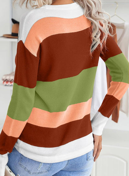 Dokotoo Womens Sweaters Striped Fall Winter Outfits 2025 Crewneck Drawstring Color Block Fashion Clothing