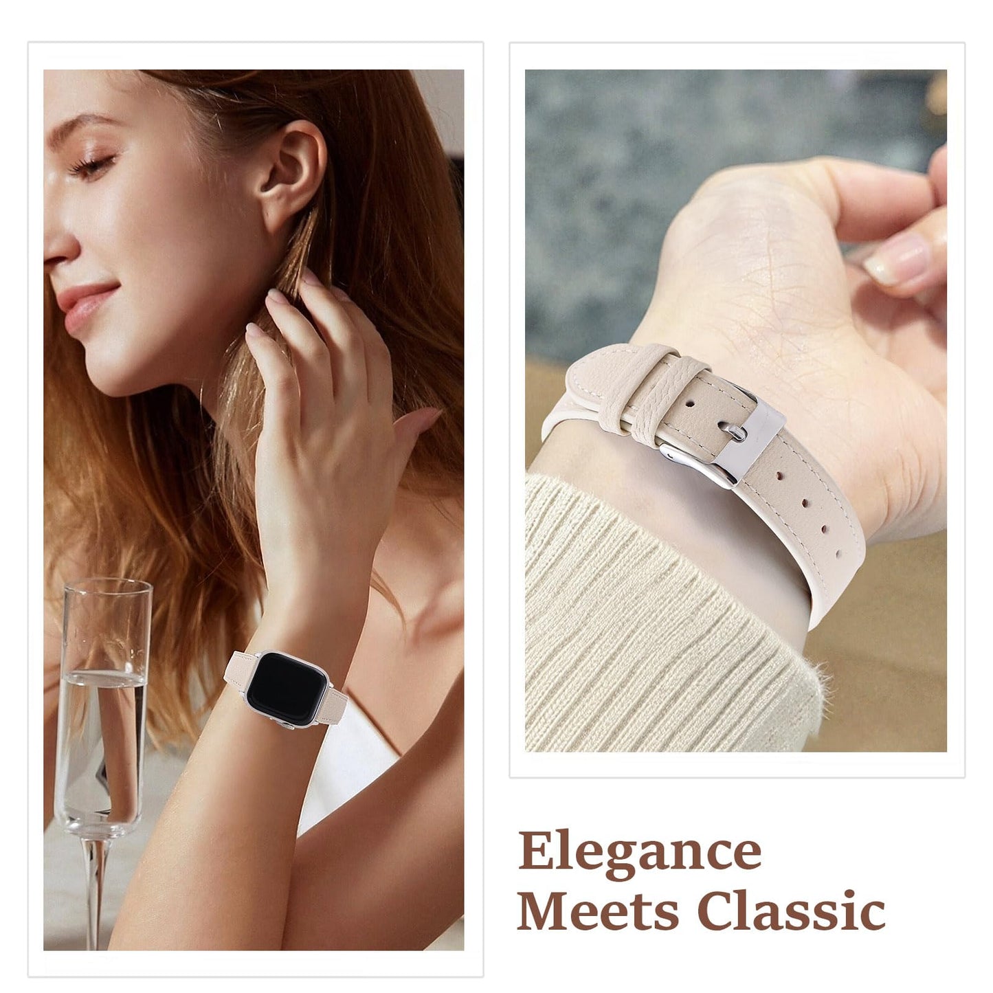 Thin French Goatskin Women's Soft Leather Band Compatible with Apple Watch Band 38mm 40mm 41mm 42mm 44mm 45mm 46mm 49mm, Slim Genuine Leather Strap for iWatch Series Ultra SE 10 9 8 7 6 5 4 3 2 1