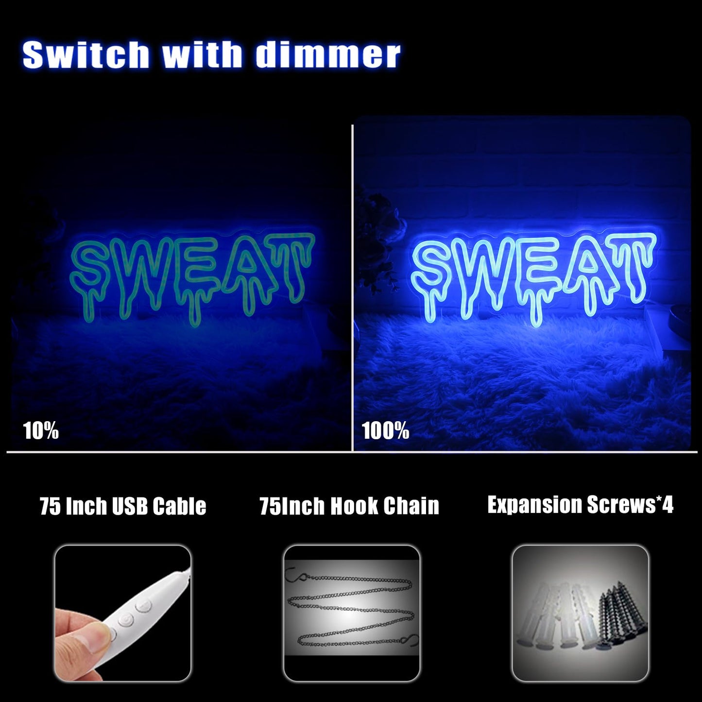 Sweat Neon Sign for Home Gym Wall Decor Sweat Gym Lighting Man Cave Decor Wall Art Gift 16.8"×6.8"