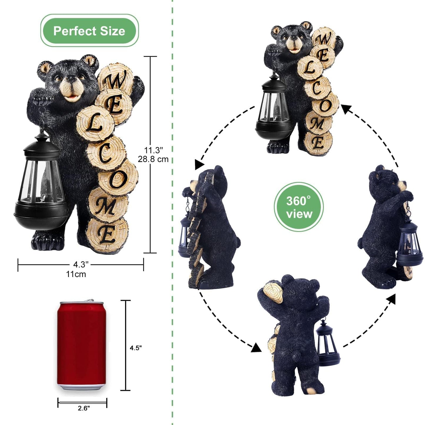 Qeeman Solar Bear for Garden Decor: Weatherproof Resin Statues