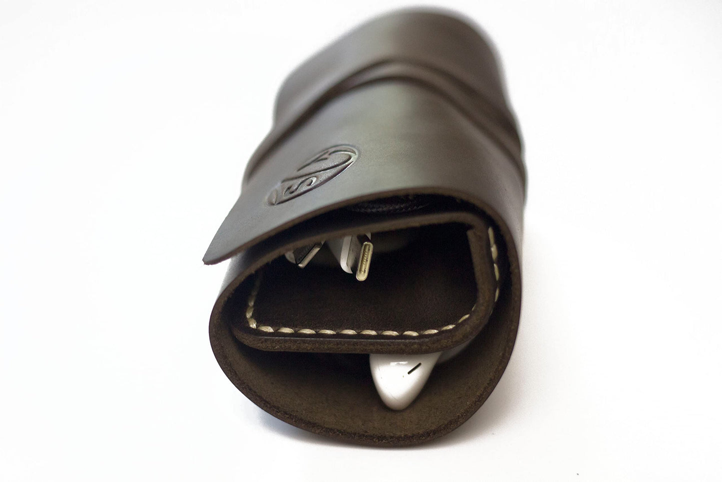 Leather Cord Organizer Wrap for Cables - Brown