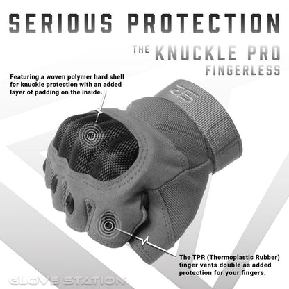 Glove Station Fingerless Knuckle Gloves for Men - Motorcycle Gloves for, Airsoft, Hunting, Work and Hiking - Gray, X-Large