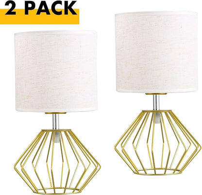 Hamilyeah Table Lamps Set of 2, Gold Bedside Lamps with On/Off Switch, Industrial Night Stand Lamps with Linen Beige Fabric Shade, Simple Modern Lamp for Bedroom, Living Room