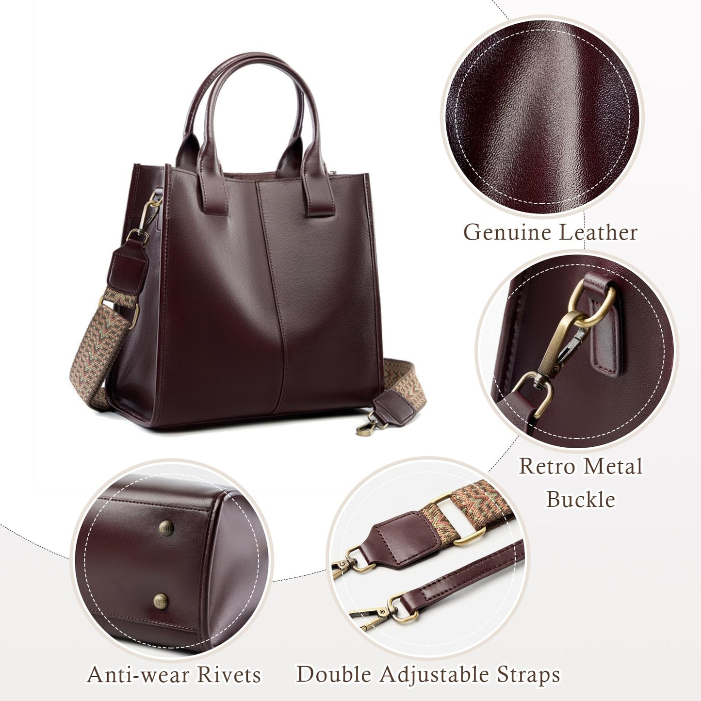 MFFOR Genuine Leather Crossbody Handbags, Work Tote Bag for Women, Top Handle Bags, Shoulder Purses for Office Travel (Coffee)