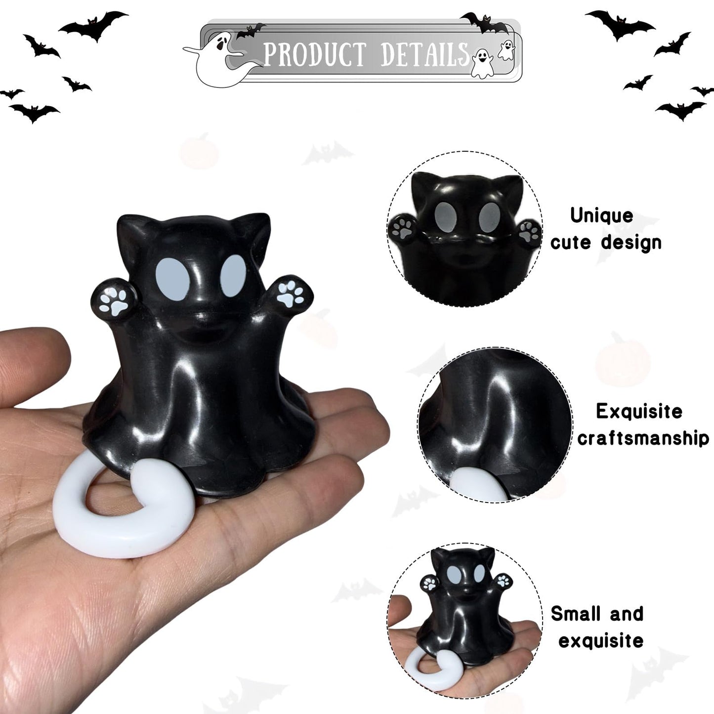 BHOOKA Halloween Ghost Cat Statue Middle Finger Gestures Designs Halloween Party Spooky Decor Cute Black Tabletop Ornament Resin Ghost Figurine Sculpture for Holiday Funny Gifts