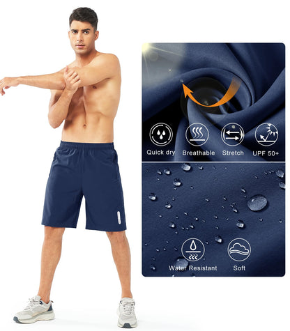 NORTHYARD Men's Athletic Running Shorts Gym Workout 7"/9"/5" Quick Dry Lightweight Sports Basketball Tennis 3 Zipper Pockets DARKBLUE-9inch M