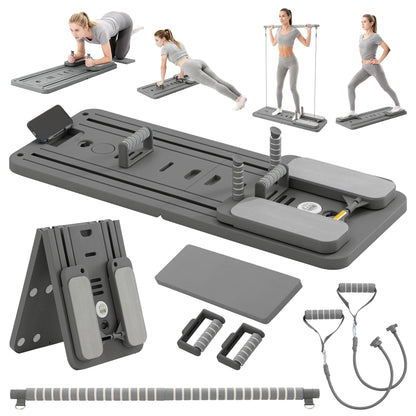 COSIEST Pilates Board for Home Use, Foldable Pilates Reformer Set with Resistance Bands, All-in-One Professional Workout Fitness Equipment for Core, Abs, Glutes, Legs, Butt, Arms Toning (Dark Grey)