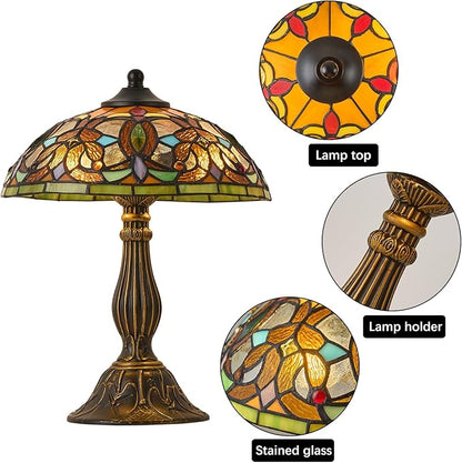 Tiffany Style Table Lamp, 12 Inch Stained Glass Lamp, Antique Table Lamp, Bedside Lamp, for Nightstand Bedroom Living Room Home Office, Include LED Bulb