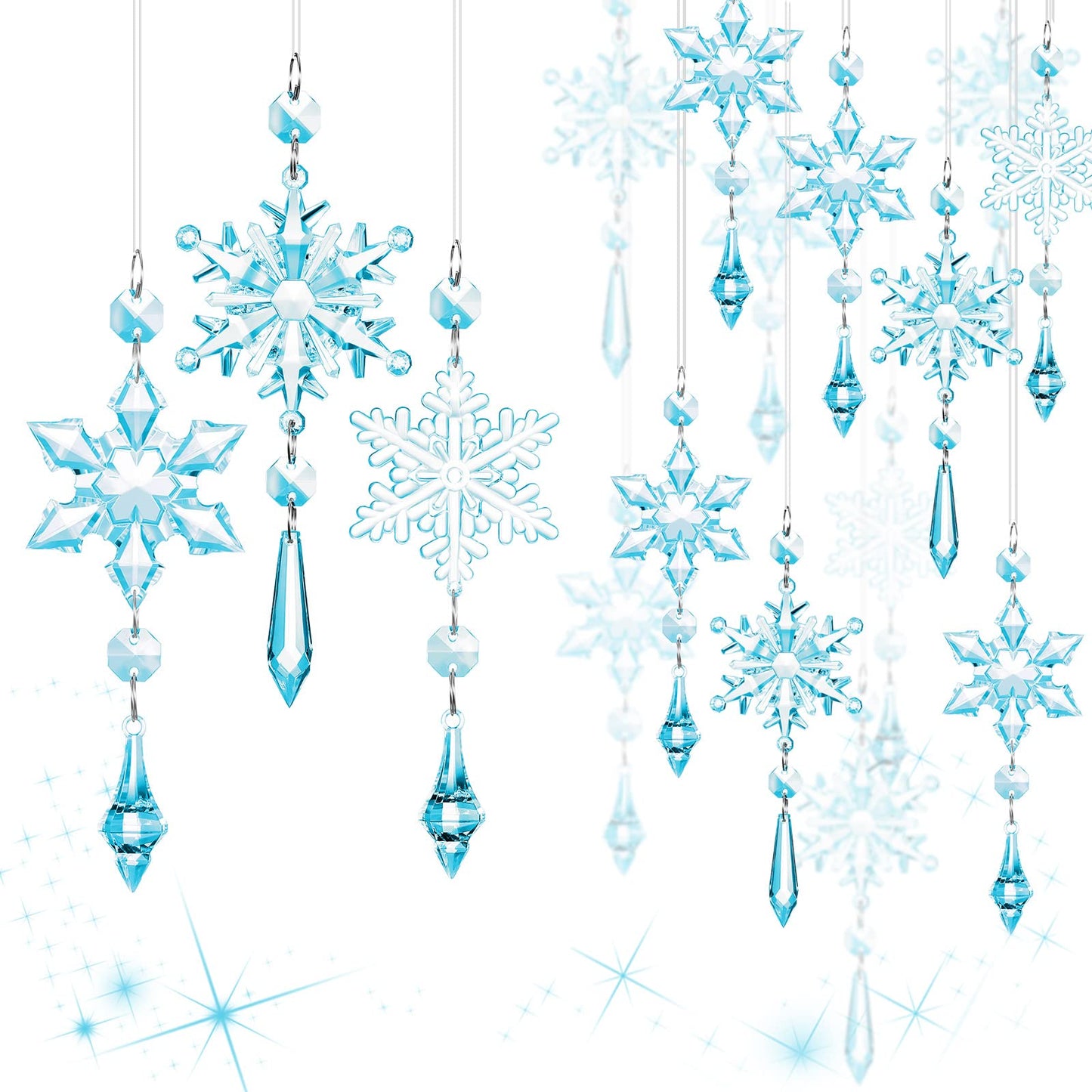 Boao Light Blue 15 Pcs Crystal Snowflake Ornaments for Winter Acrylic Snowflake Decorations Wonderland for Party Favor Celebration