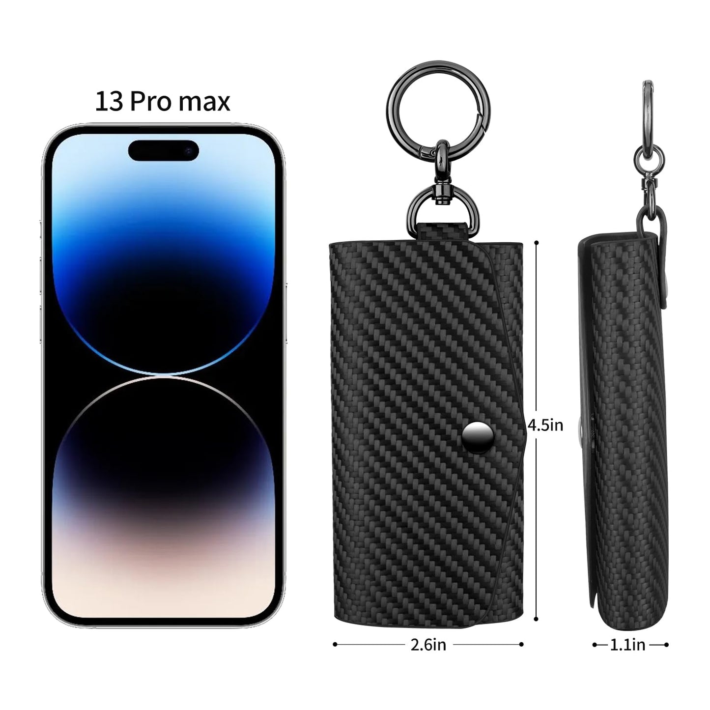 Leather Key Holder Wallet with 6 Hooks, Carbon Fiber Pattern Portable Keychain Pouch for Men, Women