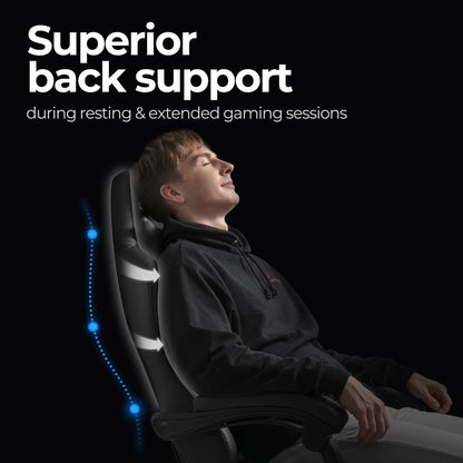 N-GEN Video Gaming Chair with Footrest High Back Ergonomic Comfortable Office Computer Desk with Lumbar Support Height Adjustable with PU Leather Recliner for Adults Women Men (Black)