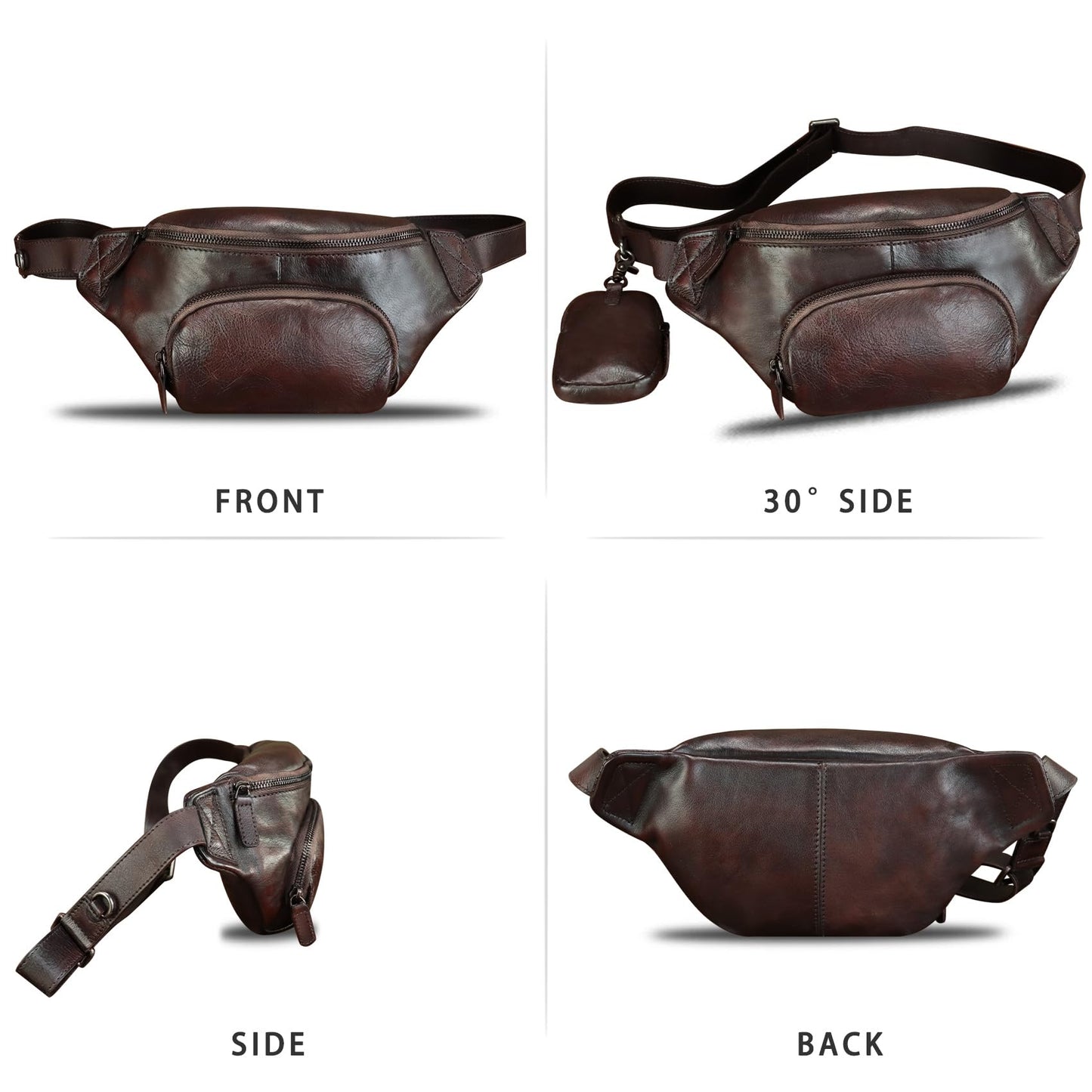 LRTO Genuine Leather Waist Bag Hip Bag Fanny Packs for Women and Men Real Leather Fanny Bag Sling Bag Crossbody Bags Chest Purses (Coffee), LRTO-77481