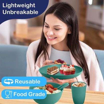 Wheat Straw Dinnerware Set 40-Piece Service for 8 Unbreakable Dishes Set Plates and Bowls Sets Drinking Glasses Microwave Safe Dish Set Lightweight Dinnerware Set for Home & Kitchen - Yellow