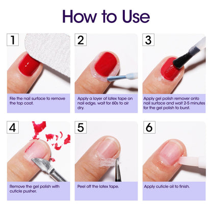 Gellen Gel Nail Polish Remover Kit, Gel Polish Remover for Nails with Liquid Latex Tape Cuticle Oil and Manicure Tools, Quick & Easy Gel Remover in 3-5 Minutes, No Soaking Or Wrapping