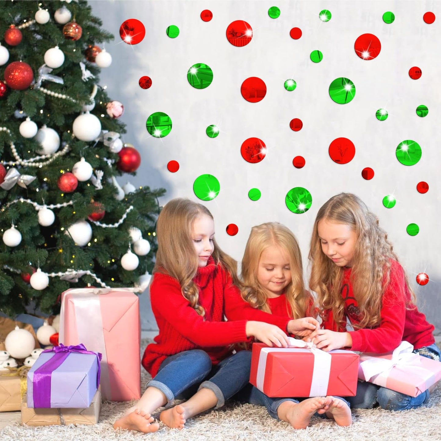 Polka Dots Wall Decals - Christmas Wall Stickers Dots & Circle Wall Stickers - Red & Green