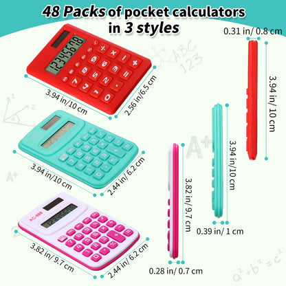 Yunsailing 48 Pcs Pocket Calculators Bulk Mini 8 Digit Handheld Calculator Small Basic Standard Calculator for Students Kids Teachers School Desktop Home Office, 3 Designs (Classic)