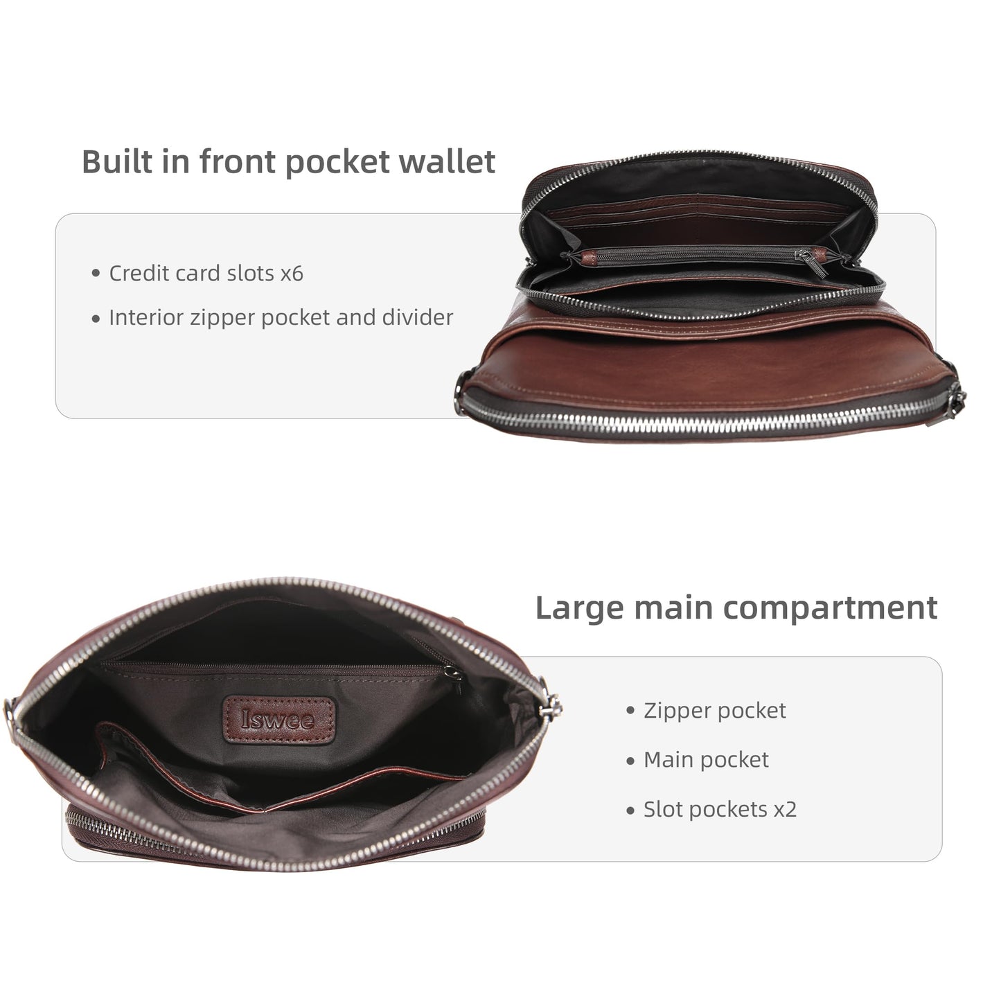 Iswee Leather Crossbody Bags Shoulder Bag for Women Purses and Handbags Genuine Leather Purses for Women Hobo Pocketbooks (Coffee)