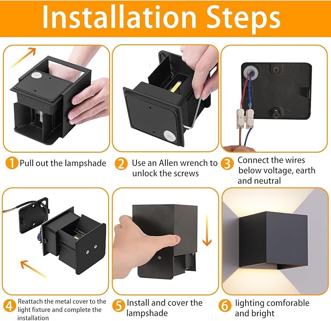 4 Pack LED Outdoor Wall Sconces Exterior/Interior,Modern Black Square Aluminum Wall Light Fixture Set,Variable Beam IP65 Waterproof Lights.15W 3-Color-Changeable Up and Down Outdoor Lighting Fixtures.