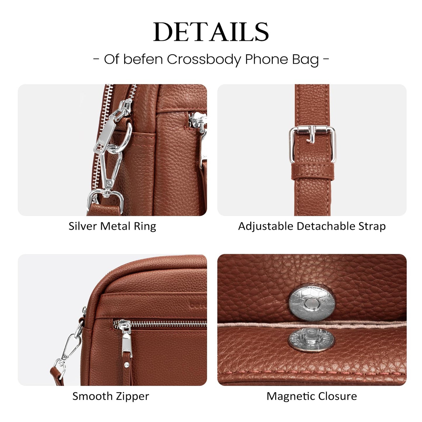 befen Genuine Leather Crossbody Bags for Women Small Camera Purses with Built in RFID Wallet Woman Shoulder Bag Handbags (Dark Brown)