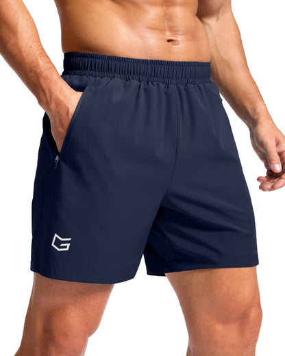 G Gradual Men's Athletic Running Shorts with Zipper Pockets Quick Dry 7"/ 5"/ 9" Workout Gym Shorts for Basketball Hiking(Navy,5XL)